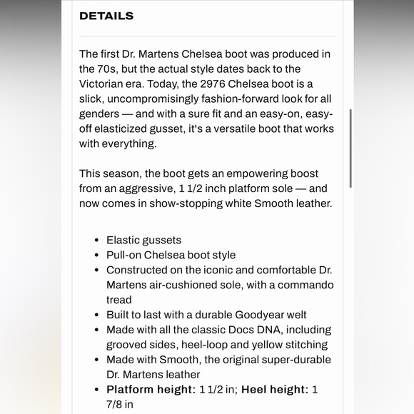 DR. MARTENS Smooth Leather White “Chelsea” Platform Boots - Size 8 - Picture 9 of 9